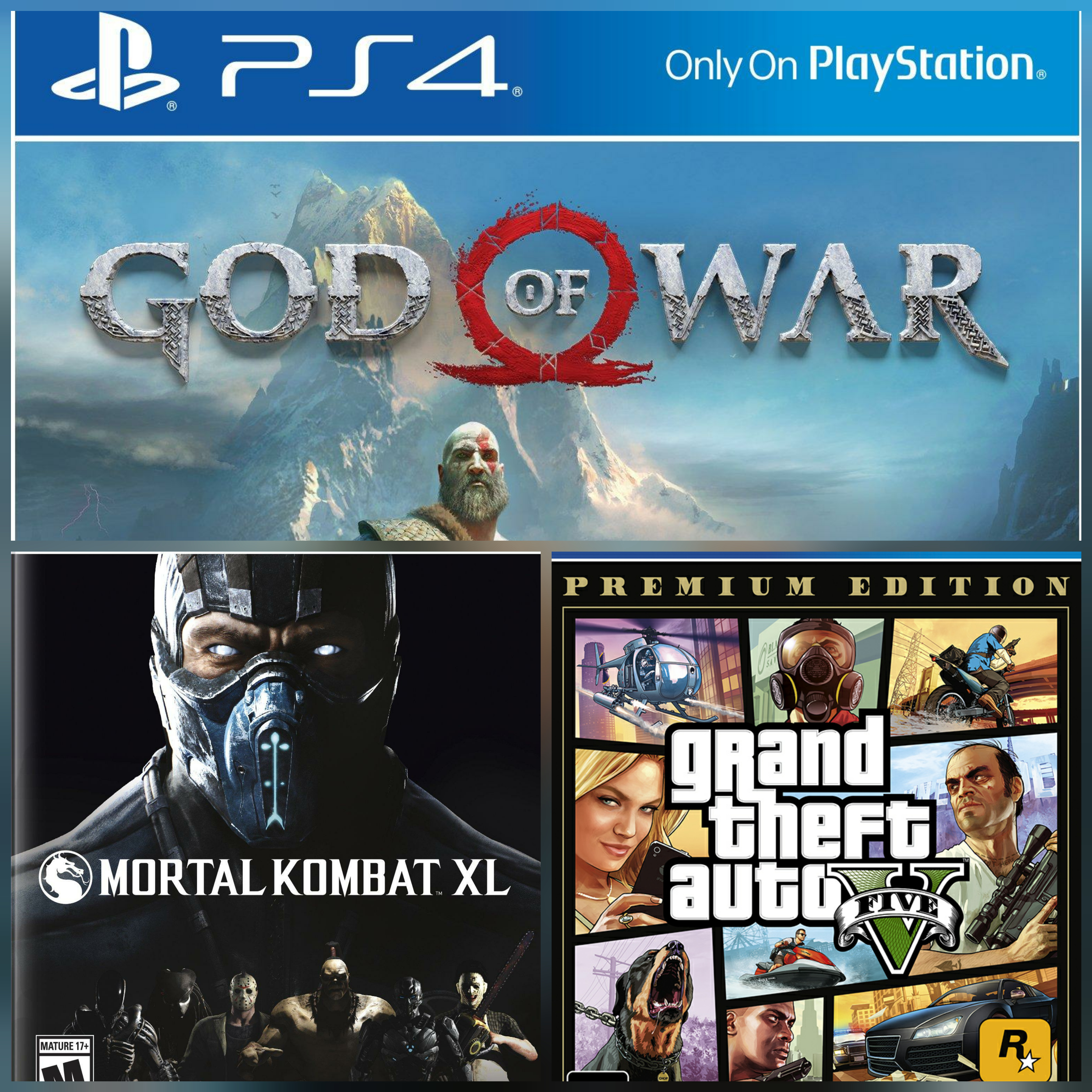MegaПак для PS4: Grand Theft Auto V (GTA 5) + Mortal Kombat XL + God of War IV от  MegaStore.kg
